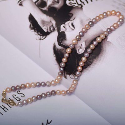 珍珠天然淡水珍珠項鏈女小香風鎖骨鏈糖果彩色古巴鏈珠寶首飾女生禮物