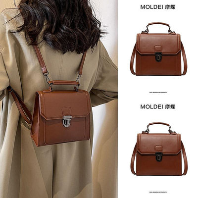 秋冬款包包女士2023新款韓版復古手提包潮時尚斜挎包棕色雙肩背包