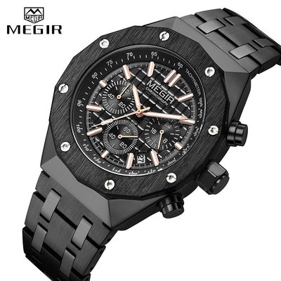 Megir 2213 男士運動手錶豪華不銹鋼計時時鐘手錶夜光防水男士手錶