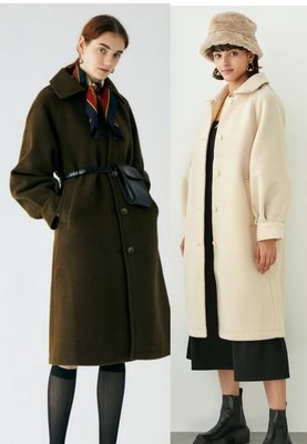 【WildLady】 日本質感秋冬翻領排扣寬鬆羊毛毛呢大衣 外套moussy