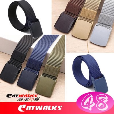 台灣現貨 Catwalk's- 抗金屬過敏可過安檢塑料扣頭款尼龍腰帶 ( 黑色、藍色、咖啡、軍綠、卡其、灰色 )