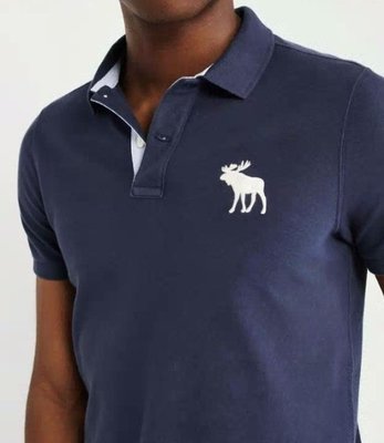 AF Abercrombie & Fitch 麋鹿 網眼 POLO衫 藍色 超級修身款