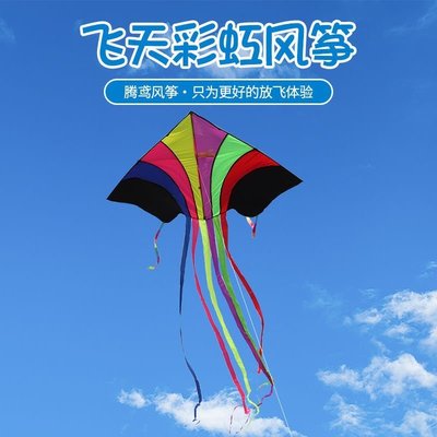新款飛天彩虹風箏長尾成人兒童初學者大型高檔七彩風箏開心購 促銷 新品