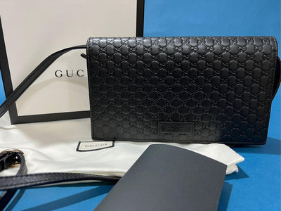 GUCCI經典Guccissima系列雙G壓紋迷你LOGO牛皮釦式斜背包（二手，女用包）