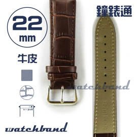 【鐘錶通】C1.22AA《霧面系列》鱷魚格紋-22mm 霧面褐(手拉錶耳)┝手錶錶帶/皮帶/牛皮錶帶┥