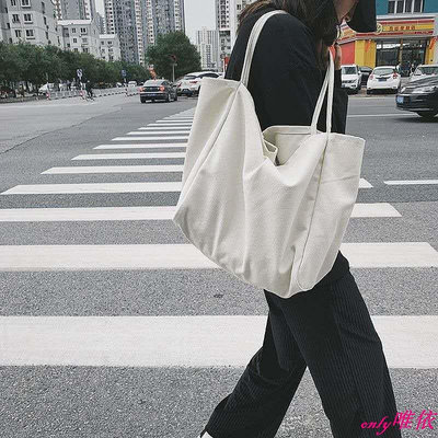 【現貨熱賣】韓版ins慵懶風大容量帆布包 帆布袋 簡約素色斜揹包 手提包 購物袋 側揹包 女生包包