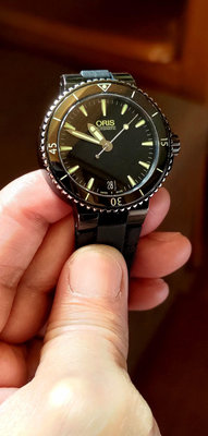 真品 豪利時 Oris  300米 Aquis鍍黑 鈦合金 陶瓷圈 潛水 自動錶