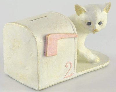 日本進口 好品質白色貓咪喵喵信箱郵筒造型CAT動物貓歐式擺件存錢筒罐送禮禮物 6366c