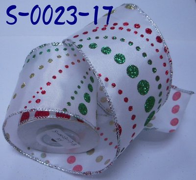 水玉印刷拷克帶【S-0023-17】~Jane′s Gift~Ribbon 二邊鐵絲可塑形，節日佈置掛飾