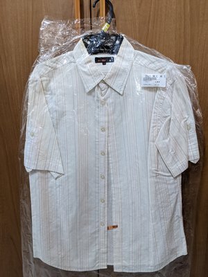 (二手九成新) NET 短袖男生白色條紋襯衫 Size: M