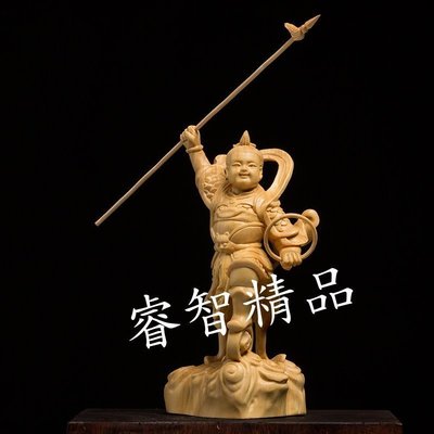 和風美物 三太子 李哪吒 太子爺 中壇元帥 木雕擺件 黃楊木（GA-3514）