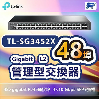 昌運監視器 TP-LINK TL-SG3452X JetStream 48埠Gigabit L2+管理型交換器+4個 10GE SFP+插槽