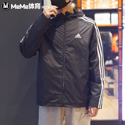 Adidas男外套2023夏款經典三條紋梭織防風衣連帽夾克IB0381