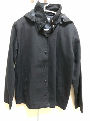 日本製 黑色風衣材質感棉布連帽外套 存放著 九成新以上