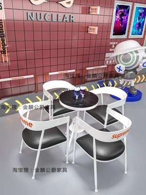 奶茶店咖啡廳清酒吧餐飲工業風鐵藝辦公休閑洽談商用桌椅組合 自行安裝