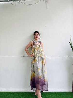 泰國 小眾設計師 輕波西米亞雪紡紗裙 三色