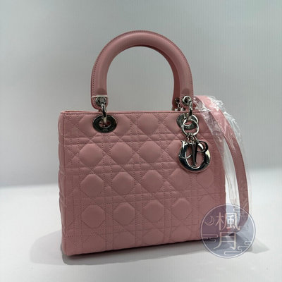 Christian Dior 迪奧 粉色 LADYDIOR 5X5 舊版 黛妃包 手提包 肩背包 斜背包 側背包