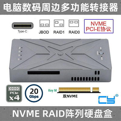 ~爆款熱賣~CY雙盤位M.2 NVME SSD RAID陣列移動硬盤盒TYPE-C USB3.2 GEN 20G