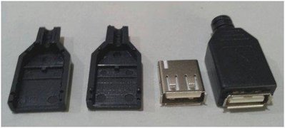 ►377◄USB插頭 焊線式 A型 4P USB三件式 USB母頭 帶外殼 充電器電源改裝必備件