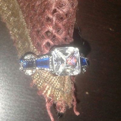 銀K合金 人工鑽石藍寶造型戒指 搬家大出清