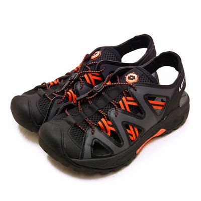 利卡夢鞋園–LOTTO 專業排水護趾戶外運動涼鞋--輕鬆玩趣系列--灰黑橘--3158--男