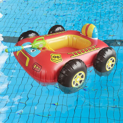【游泳裝備】 新款充氣兒童水上坐圈泳池戲水對戰坐圈消防車寶寶游艇內置噴水槍