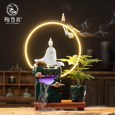 現貨 創意齊天大圣新中式led燈陶瓷家居招財流水器擺件客廳裝飾辦公室