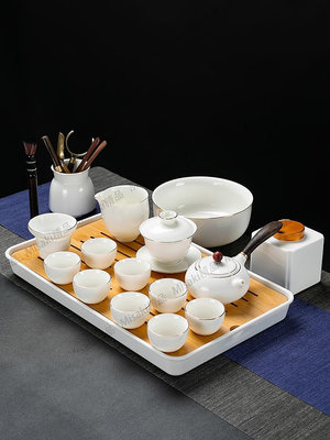 羊脂玉瓷功夫茶具德化白瓷描金西施壺茶杯整套泡茶器家用中式禮盒-Misaki精品