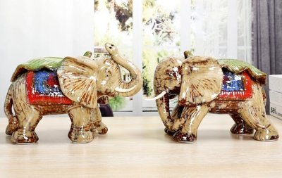 一對 陶瓷動物大象葉子樹葉開運招財 辦公室客廳裝飾品室內裝潢品擺件擺設品