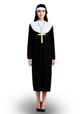 【銅板屋】*現貨* 4件組 修女服 制服  旅拍 拍照 COS 十字架 表演 舞會 萬聖節 鬼修女 變裝 教會 牧師