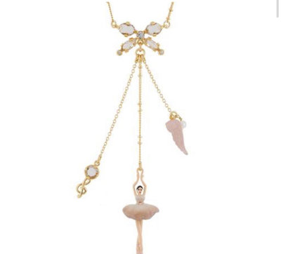 現貨🔥Les Nereides 優雅芭蕾舞女孩系列 裸粉色女孩音符羽毛蝴蝶結 Y型項鍊