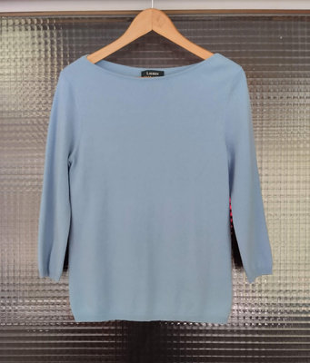 美國品牌 Ralph Lauren 天藍色100% Cashmere 喀什米爾山羊絨柔軟保暖一字領八分袖毛衣-女