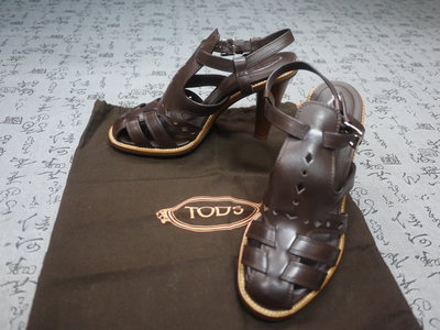 義大利製 TOD’S 高級真皮粗跟涼鞋 USA 6 EUR 36.5 JPN 23 CM