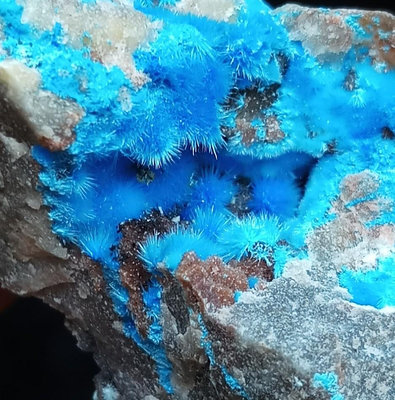 【二手】毛毛球狀碳絨銅礦晶洞Cyanotrichite   編號:1 水晶 礦石 老貨 【天地通】-684