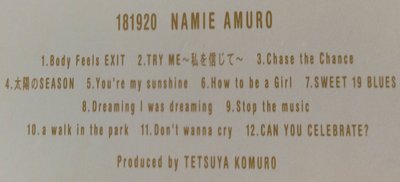 二手專輯[安室奈美惠Namie Amuro   181920]外紙盒套+CD膠盒+歌詞本+中文歌詞摺頁+CD，1998年