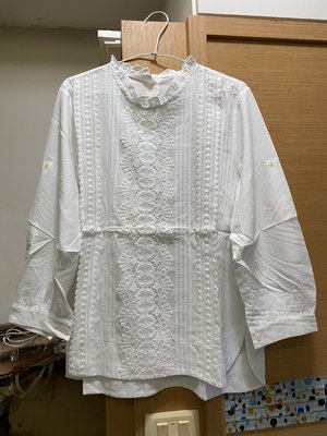 (全新)韓國小清新森林系質感氣質荷葉領蕾絲棉質長袖襯衫(中大尺碼可穿)