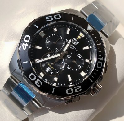 TAG HEUER Aquaracer 黑色面錶盤 銀色不鏽鋼錶帶 石英 三眼計時 男士手錶 WAY111A.BA0927 豪雅 競潜 300M