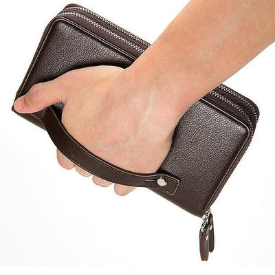 大容量男士錢包時尚手拿包雙拉鍊零錢包多卡位手機包wallet-寶藏包包