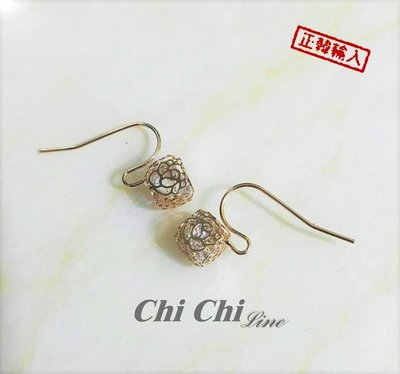 【正韓現貨】Chi Chi 玫瑰金簍空方型耳釘
