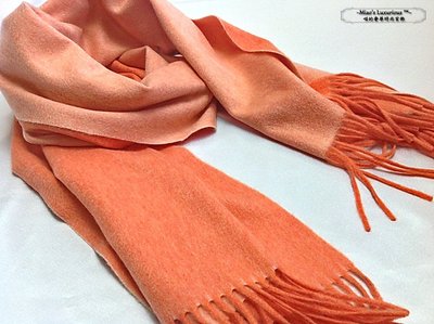 親膚奢美系™--便利好攜升級版100% Cashmere喀什米爾pashmina濃橘淺澄雙色雙面厚織圍巾/披肩/飛機毯