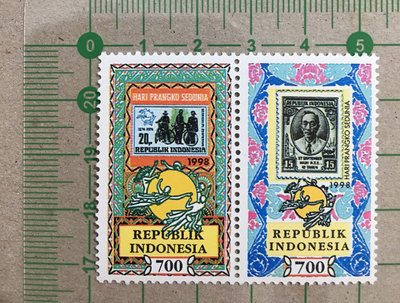 【郵卡庫2】【票中票】印尼1998年，世界郵票日 2全，新票  SP4381