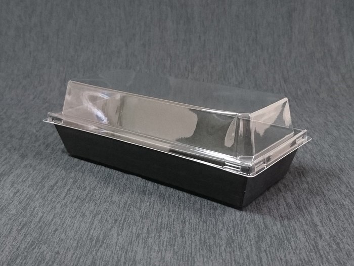 50組【黑色1號長形輕食盒+透明蓋】紙餐盒壽司盒紙盒蛋糕盒甜點盒食品盒免洗盒外帶盒免洗餐盒|