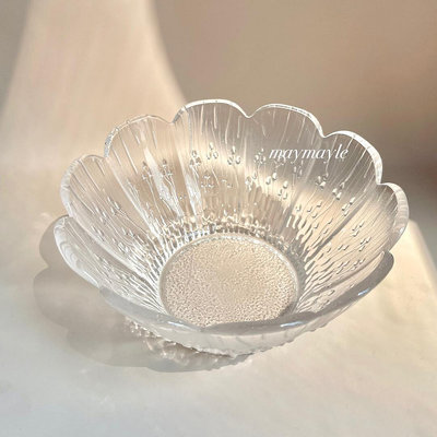 芬蘭vintage中古磨砂浮雕水珠花瓣水晶碗北歐風沙拉碗果盤