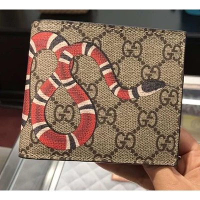 【二手正品】Gucci 451268 GG Supreme wallet 蛇形印花 烏木色 有現貨