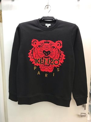 KENZO Paris 黑紅配色 刺繡老虎圖案 長袖 大學踢 全新正品 男裝 歐洲精品