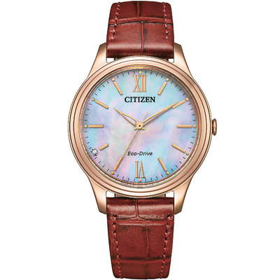 CITIZEN 星辰 LADYS 光動能晶鑽時尚腕錶-34mm(EM0419-11D)