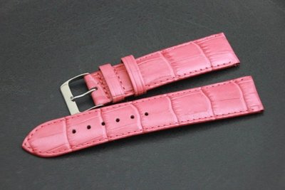 高質感-22mm-替代ck armani 原廠抗過敏,皮底皮面錶帶鱷魚皮紋,不鏽鋼錶扣- 桃粉色