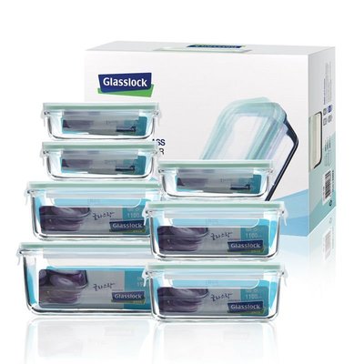 【熱賣下殺】Glasslock韓國進口鋼化玻璃保鮮盒冰箱冷凍便當盒7件套GL10-7ABC