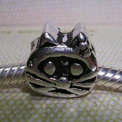 琥珀貓銀飾DIY【925純銀飾品】造型大孔珠~N9140~貓臉~一個