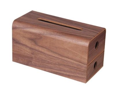 15213c 日本進口 好品質 雙格 實木製 木頭製 遙控器收納盒 棕色客廳辦公室房間面紙盒衛生紙盒紙巾盒送禮禮品